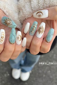 Sun Nails, Boho Nails, Unghie Nail Art, Moon Nails, Colorful Nails, Her Nails, Short Acrylic Nails