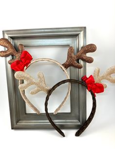 You found it - A Glitter Reindeer Headband!  The perfect addition to your winter holiday outfits. This is a sure hit at all the festivities!  Interchangeable Red Bow can be moved to either antler, removed or worn on it's own as it has it's own clip.    Options During Checkout:   **See 2nd Photo for Options** Tan Headband with Brown Antlers Brown Headband with Tan Antlers Looking for a custom headband in your colors.  Message me! All ribbon ends have been heat sealed to prevent fraying.   Headban Winter Holiday Outfits, Brown Headband, Winter Reindeer, Reindeer Ears, Glitter Headband, Glitter Reindeer, Headband Christmas, Brown Glitter, Antler Headband