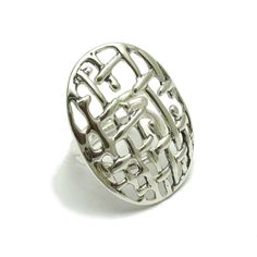 Sterling silver ring - R001649. Stamped 925. Approximate weight 10.6 grams. Front dimensions 3.7x2.9cm (1.48x1.16 inches). Adjustable size! All our jewels are made from solid sterling silver 925/1000 and are carefully crafted by hand in our family workshop. We dispatch your orders in 5 working days, worldwide and the postage is $5. We ship registered priority mail. Please allow 5-7 working days for delivery in Europe and 10-15 working days outside Europe. For any questions - please do not hesita Modern Silver Jewelry Stamped 925, Nickel-free Metal Rings For Formal Occasions, Hallmarked Silver Metal Rings, Silver Metal Round Rings, Modernist Engraved Silver Jewelry, Antique Silver Oval Rings Nickel Free, Silver Metal Rings With Polished Finish, Silver Rings With Polished Finish, Antique Silver Oval Nickel-free Rings