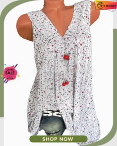 Plus Size Women Summer Sweet Floral Blouses & Shirts Floral Prints Fashion, Sleeveless Blouses, Womens Trendy Tops, Womens Tops Summer, Women Tunic Tops, Vest Fashion, Loose Blouse, Chiffon Shirt, Sleeveless Tshirt