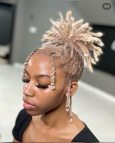 Locs Hairstyles For Starter Locs, Cute Short Dread Styles For Black Women, Loc Styles Ponytail Short, Women Short Locs Hairstyles, Locs With No Retwist, Retwist Ponytail, Female Loc Hairstyles, Birthday Loc Styles Short, Flat Loc Styles