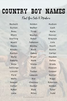 Cowboy Last Names, Cowboy Nicknames, Old Western Boy Names, Cute Western Baby Names, Country Kid Names, Country Names For Boys, Western Names Boy, Southern Boy Aesthetic, Southern Surnames