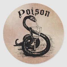 the logo for poison is shown on a round sticker with an image of a snake