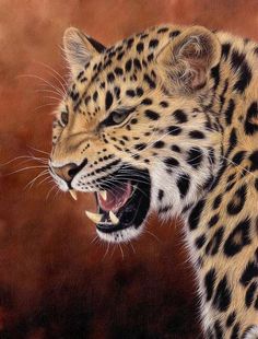 a painting of a leopard with its mouth open