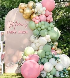 a sign with balloons attached to it and the words men's fairy first on it