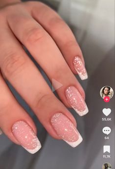 French Nails With Glitter Top Coat, Nokti Za Maturu, Glitter Tip Nails Ombre, Nails Glitter French, Alien Nails, Glitter Tip Nails, Glitter Tips, Nail Serum, Glitter French Manicure