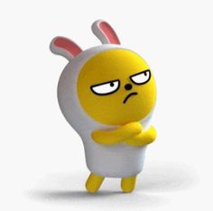 a yellow and white cartoon character with an angry look on his face, standing in front of a white background