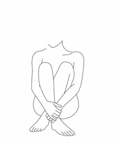 a line drawing of a person sitting on the ground with their hands clasped to each other