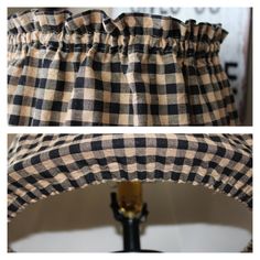 two images show the same fabric as it is attached to a lamp shade, and one shows