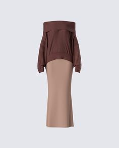 You gotta love a cute lil monochromatic moment 🤎 With a casual chic vibe and cozy feel - this two piece set, featuring a brown off shoulder sweater top and taupe maxi skirt, is the perfect look to dress up or down ✨ Chic Fitted Brown Maxi Skirt, Chic Maxi Skirt For Loungewear, Chic Loungewear Maxi Skirt, Chic Brown Maxi Skirt For Fall, Casual Brown Maxi Skirt For Fall, Beige Maxi Skirt For Fall, Brown Maxi Skirt For Day Out, Sharona Fleming, Modest Spring Outfits