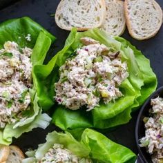 lettuce wraps filled with chicken salad and bread