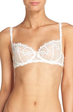 This romantic lace-detailed demi bra provides natural lift and shaping via sheer tulle cups veiled in delicate floral embroidery. 92% polyester, 8% elastane Hand wash, dry flat Imported Lace Bras, Half Cup Bra, Classic Lingerie, Simone Perele, French Girls, Pretty Lingerie, Demi Bra, Luxury Lingerie, Beautiful Lingerie