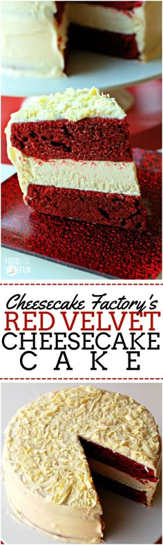 red velvet cheesecake cake with layers cut in half