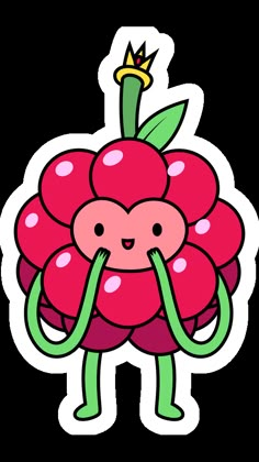 a cartoon raspberry with its hands in the shape of a face and arms