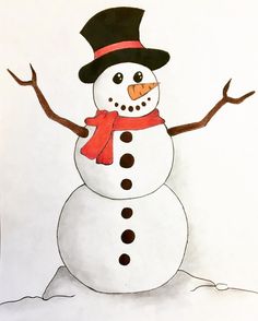 a drawing of a snowman wearing a hat and scarf