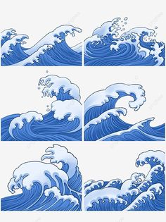 four different blue waves in the ocean, water, wave png and psd