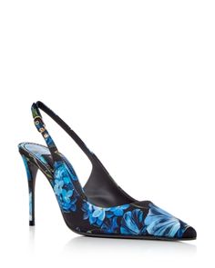 Dolce & Gabbana Women's Floral Print Slingback Pointed Toe Pumps Designer Fitted Slingback Pumps, Designer Fitted Slingback Heels, Designer Fitted Slingback Pumps For Spring, Designer Fitted Slingback Pumps For Summer, Designer Slingback Pumps For Spring, Luxury Fitted Slingback Pumps For Summer, Luxury Floral Print Heels For Formal Occasions, Designer Floral Print Heels For Formal Occasions, Floral Pumps