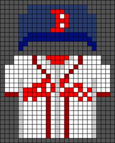 a cross stitch pattern with a red white and blue shirt