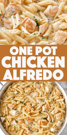 one pot chicken alfredo is an easy and delicious dinner that's ready in under 30 minutes