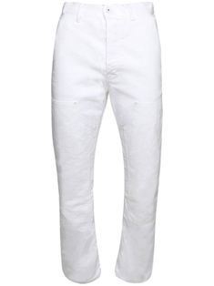 optical white denim logo patch to the rear belt loops concealed fly and button fastening two side slit pockets two rear patch pockets wide leg Mens Wide Leg Jeans, Jeans White, Wide Leg Denim, Baggy Jeans, White Denim, Wide Leg Jeans, Flare Jeans, Patch Logo, White Jeans