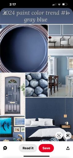 a collage of photos with the words paint color trend 4 gray blue