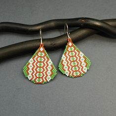 Boho Beaded Earrings Dangle Drop Forest Green Statement | Etsy Beads Christmas, Earrings Ideas, Beading Ideas, Seed Bead Earrings, Bead Earrings