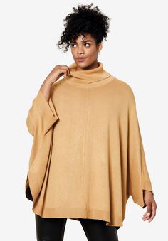 Turtleneck Poncho Sweater by ellos® | Ellos Plus Size Turtleneck, Turtleneck Poncho, Sweater Duster, Womens Turtleneck, Plus Size Sweaters, Poncho Sweater, Sweater Pullover, Turtleneck Sweater, Sweater Top