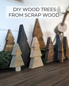 wooden christmas trees with text overlay that says diy wood trees from scrap wood