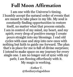 a poem written in black and white with the caption full moon affirmation