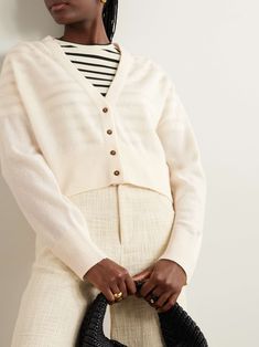 LE KASHA Sydney organic cashmere cardigan | NET-A-PORTER Chic Cream Cashmere Cardigan, White Fine Knit Cashmere Cardigan, Chic White Fine Knit Cardigan, Elegant Winter White Cardigan For Layering, Luxury White Cardigan For Fall, Luxury White Fall Cardigan, Jean Trench Coat, Louise Roe, Gucci Eyewear