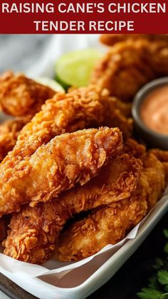 fried chicken on a plate with dipping sauce