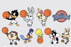 cartoon characters with basketballs and other sports related items in the style of disney's donald