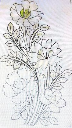 a drawing of flowers on a sheet of paper