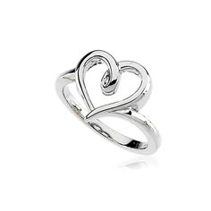 a silver ring with two hearts in the middle and one heart at the top, on a white background