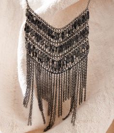 "Sterling & Stitch Statement Chain Fringe Necklace - Silver 20-25, Women's Hematitesilver Beaded necklace Length measures 25". Apparel & Accessories" Gem Necklaces, Diy Statement Necklace, Stitch Jewelry, Chain Fringe, Bone Necklace, Gem Necklace, Fringe Necklace, Costume Jewelry Necklaces, Statement Necklaces