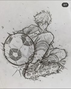 a drawing of a man holding a soccer ball