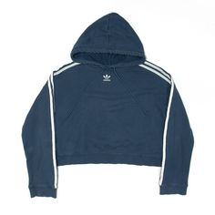 ADIDAS Cropped Hoodie Blue Pullover Womens UK 8 Blue Athleisure Sweatshirt With Ribbed Cuffs, Blue Hooded Hoodie For Sports Season, Blue Sportswear Sweatshirt With Ribbed Cuffs, Blue Sporty Sweatshirt With Drawstring Hood, Blue Sporty Hooded Sweatshirt, Blue Hooded Sporty Sweatshirt, Blue Sportswear Sweatshirt With Double-lined Hood, Blue Sportswear Hoodie With Ribbed Cuffs, Blue Athleisure Hoodie With Ribbed Cuffs