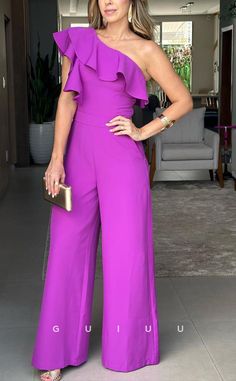 G3664 - Classic Sheath One Shoulder Jumpsuit Floor-Length Party Gown P Prom Jumpsuit, Classic Prom Dress, Simple Prom Dress Long, Illusion Wedding Dress, Prom Dresses Simple, Off Shoulder Wedding Dress, Satin Homecoming Dress, Beach Wedding Dress Boho, Strapless Prom Dresses