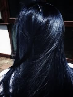 Blue Hair On Dark Hair, Long Black Blue Hair, Blue And Black Hair Aesthetic, Dark Electric Blue Hair, Very Dark Blue Hair, Dark Dark Blue Hair, Long Blue Hair Aesthetic