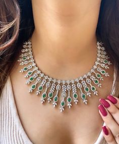 Buy Emerald Green American Diamond High Quality Necklace Set,indian Bridal Jewellery,cz Diamond Emerald Necklace Set,necklace and Earrings Online in India - Etsy Indian Ring Ceremony, Emerald Necklace Set, Diamond Emerald Necklace, Necklace Set Indian Bridal Jewelry, Wedding Jewelry Indian, Indian Ring, Cz Stone Necklace, Ring Ceremony, Indian Bridal Jewellery