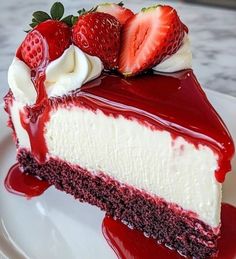 a piece of cheesecake with strawberries on top