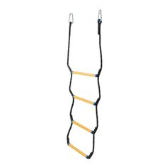 a black and yellow climbing rope on a white background