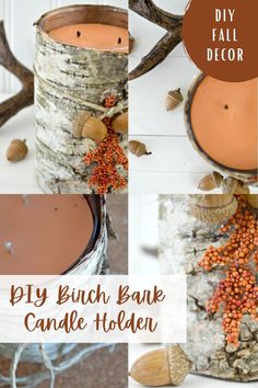 diy birch bark candle holder