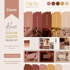 the color palettes are all in shades of brown, pink and beige with text