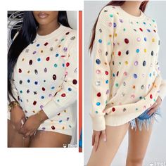 Gorgeous Bedazzled Sweater One Size Great Stretch Acrylic , Polyester, Nylon Pants Sold Separate Bedazzled Sweater, Jeweled Sweater, Nylon Pants, Sweater Sleeves, Colorful Sweaters, Style Guides, Outfit Ideas, Sweaters For Women, Cute Outfits