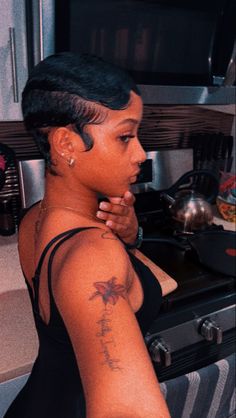 Finger Waves For Black Women Dark Skin, Natural Finger Waves, Waves Styles Short Hair Black Woman, Braids On Pixie Hair Black Women, Short Hair With Earrings, Short Hair Gel Style Black Women, Finger Wave Pixie Cut, 4c Finger Waves, Older Black Woman Hairstyle