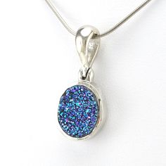 Sterling Silver Titanium Druzy Agate Oval Pendant