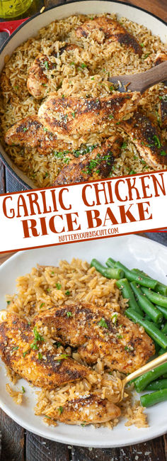 garlic chicken rice bake with green beans on the side