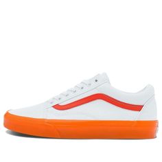 Vans Old Skool Casual Low Top Skate Shoes Small Orange Side Stripe Unisex VN0000SBZ34 Vans White Skate Shoes With Contrast Sole, White Synthetic Canvas Shoes For Streetwear, Vans Lace-up Sneakers With Rubber Heel Cap, Vans Sneakers With Rubber Toe Cap, Vans Sneakers With Rubber Heel Cap And Round Toe, White Vans Canvas Shoes With Vulcanized Sole, White Low-top Skate Shoes With Rubber Toe Cap, Vans White Canvas Shoes With Vulcanized Sole, Vans Low-top Sneakers With Rubber Heel Cap