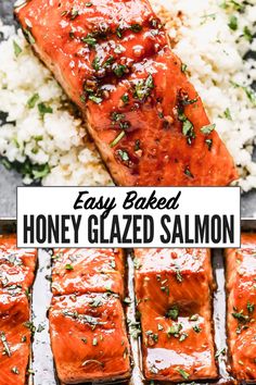 easy baked honey glazed salmon with rice on the side